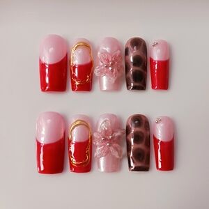 Elegant Red Handmade Press On Nails